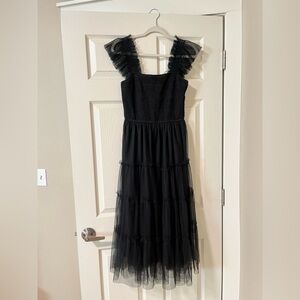 Cute Black Ruffle Midi Dress